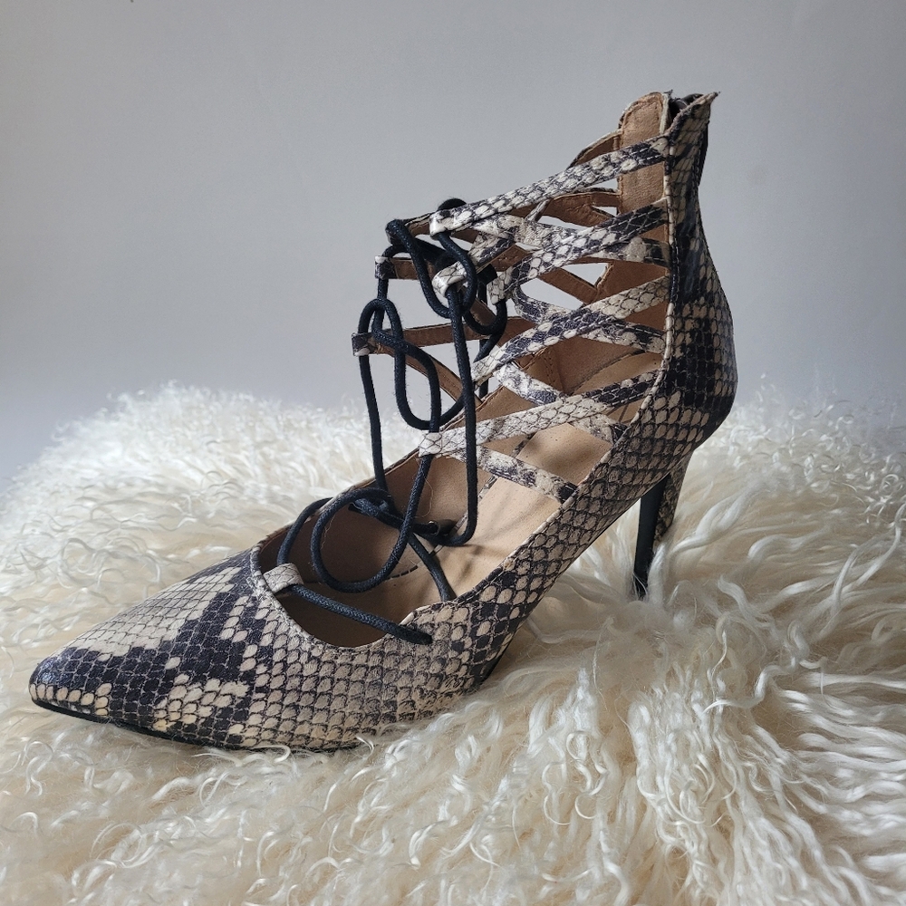 MATERIAL GIRL - Gladiator/Laceup Heels - Snake Skin print